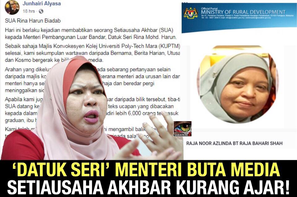 SUA kurang ajar, Menteri Rina Harun makin 'buta' media selepas bergelar 'Datuk Seri'