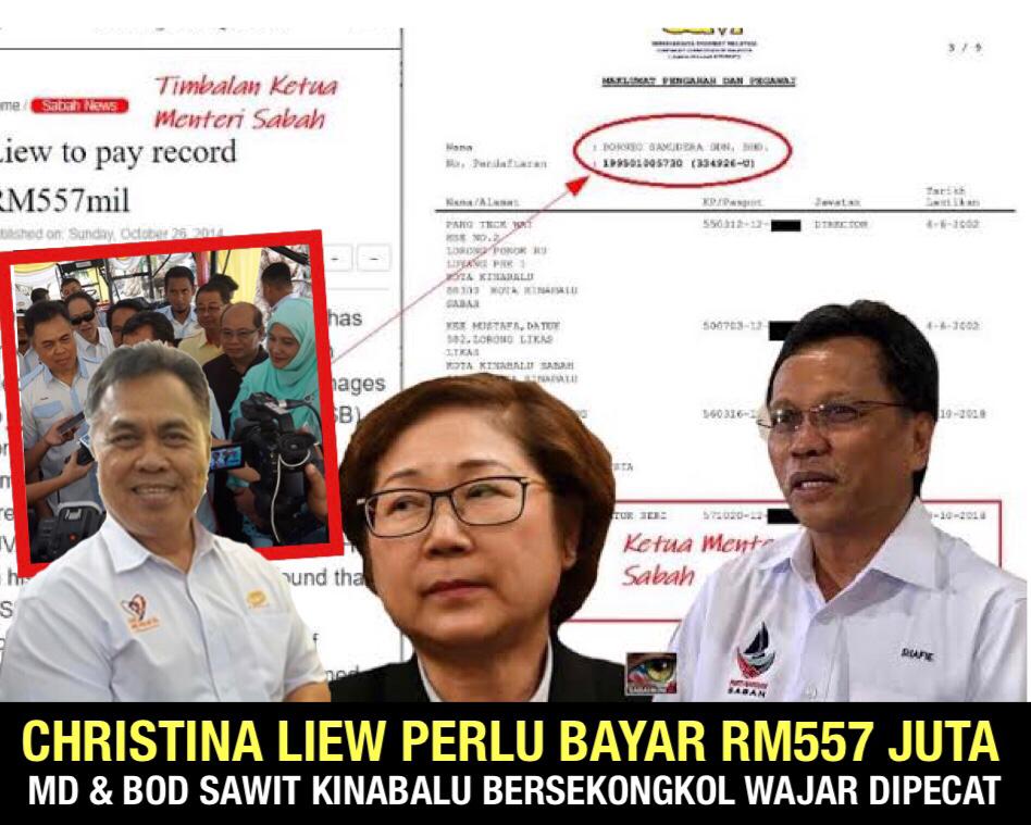 Christina Liew perlu bayar RM557 juta: MD dan BOD Sawit Kinabalu Bersekongkol 'Kawtim kes' wajar dipecat