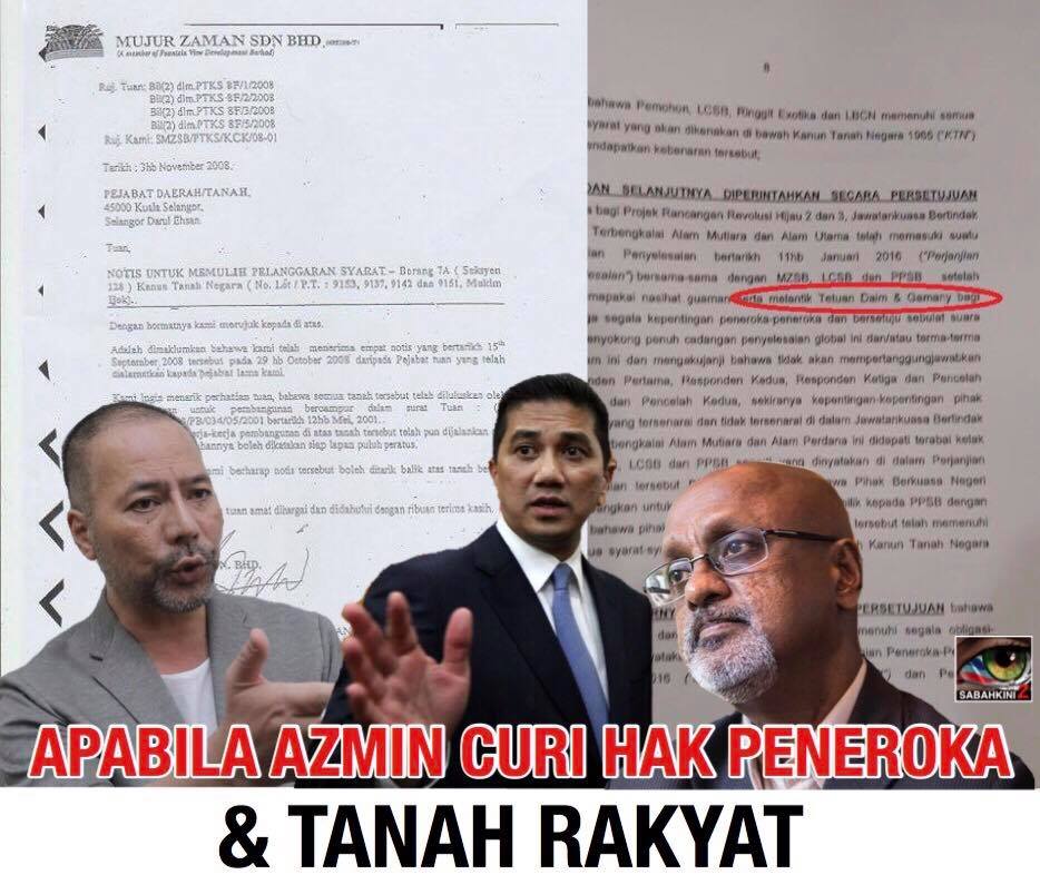 Azmin curi tanah rakyat Khairuddin kenyang Ecoworld dan Sivarasa MP PKR untung!