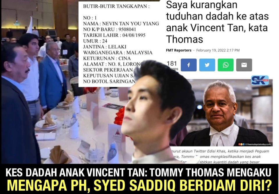 Kes Dadah anak Vincent Tan: Tommy Thomas mengaku mengapa PH, Syed Saddiq berdiam diri?