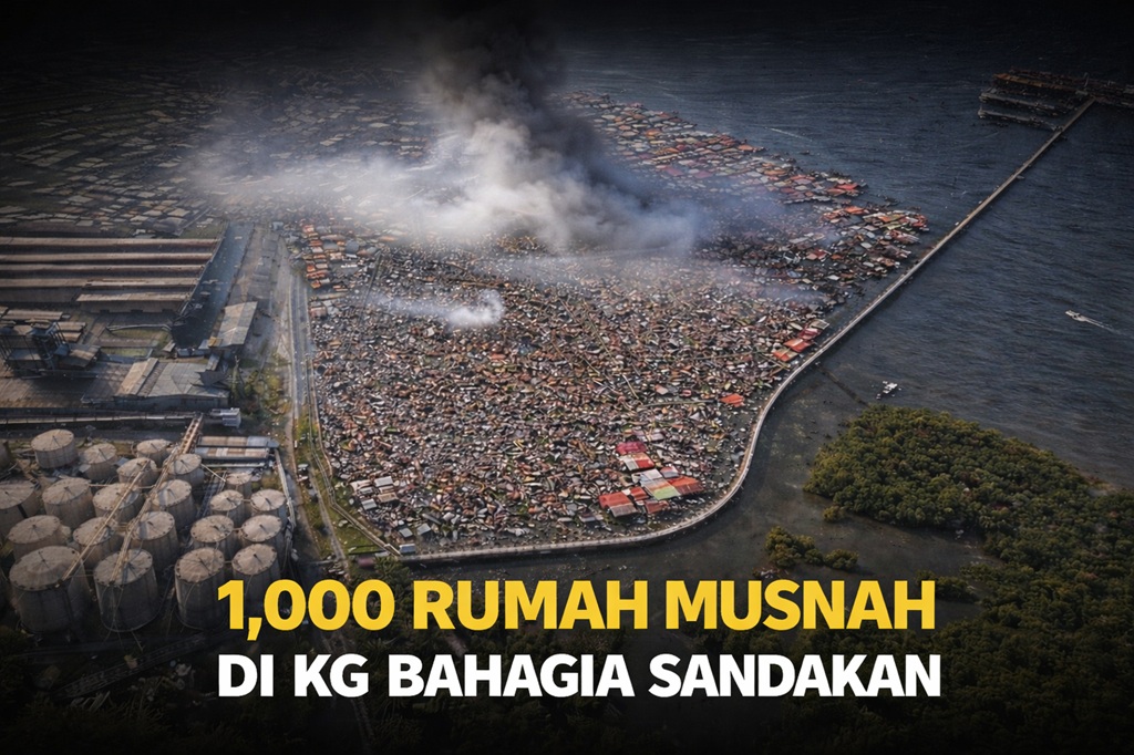 1,000 Rumah musnah dalam kebakaran besar di Kampung Air Sandakan